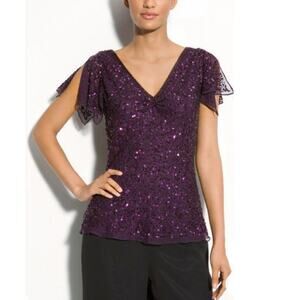 Adrianna Papell Purple Beaded Sequin Top Size 2X Cocktail Party Dressy Formal